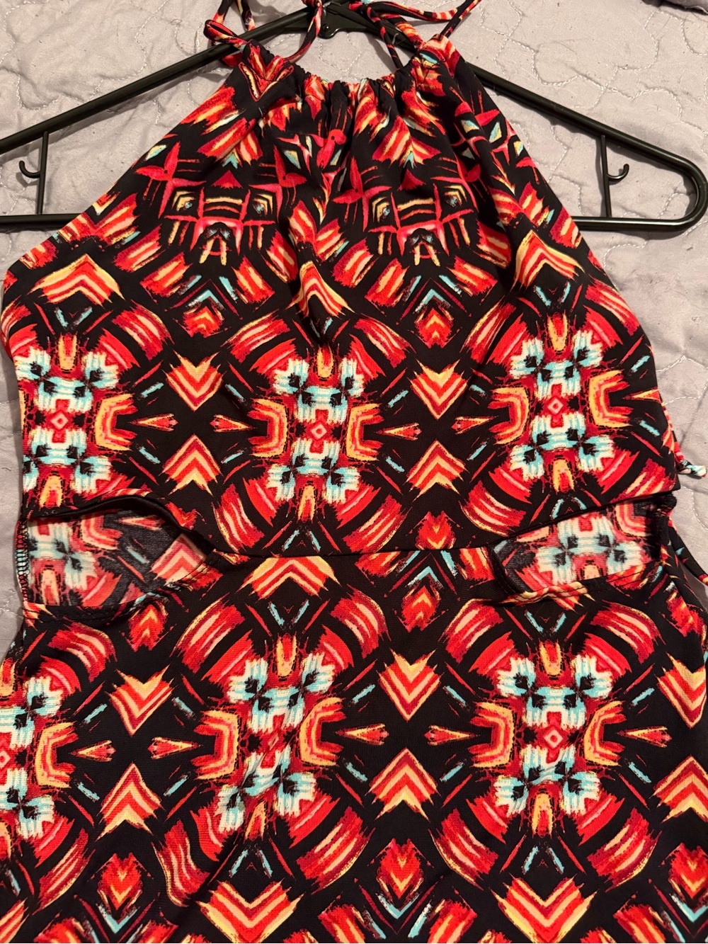 Charolette Russe Multi Colored Halter Top Knee Length Side Cut Out Dress Small - Picture 5 of 6